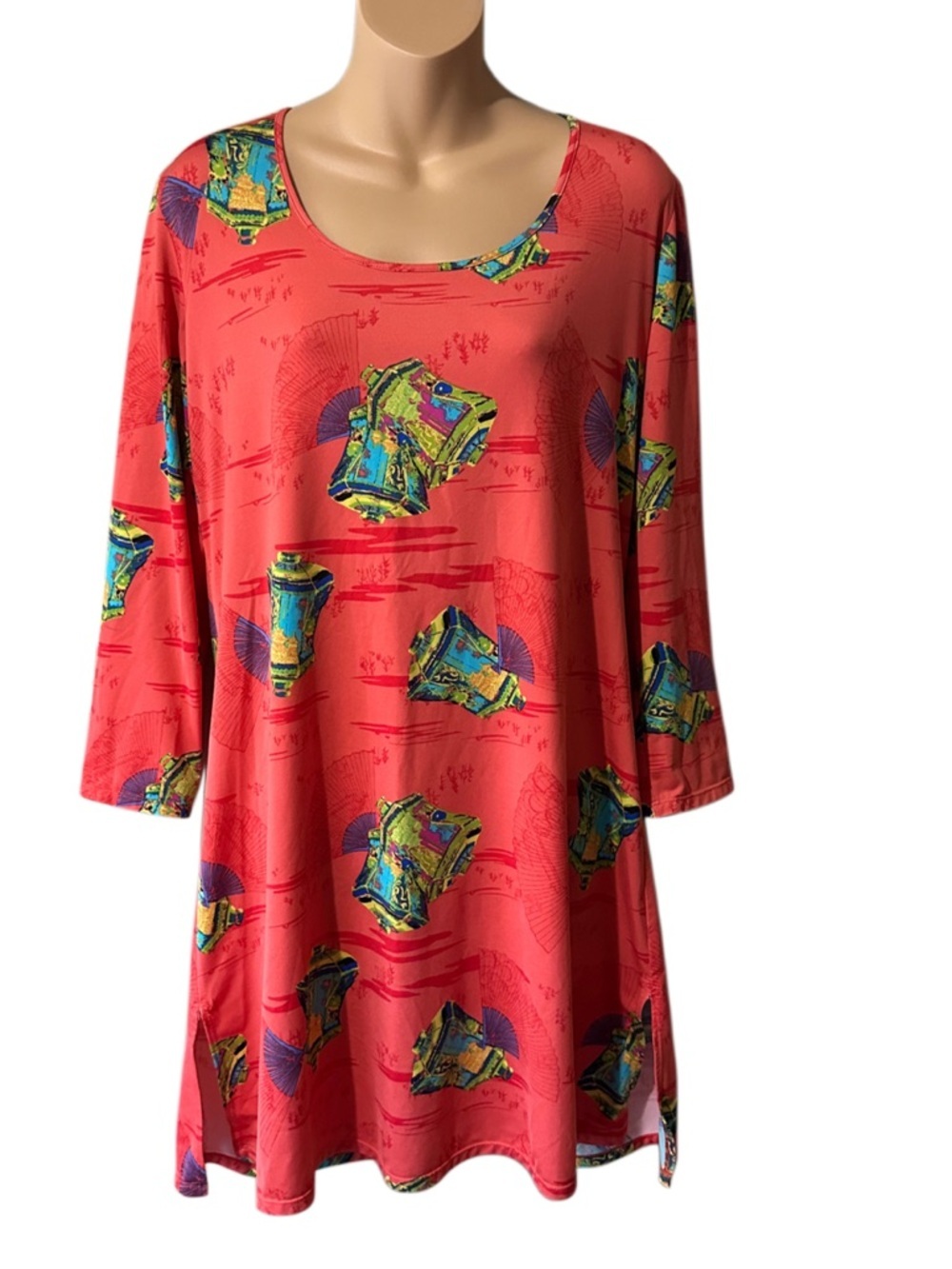 Natori Cruz Women's Medium Coral
Lantern Fan 3/4 Sleeve Tunic Top/Mini Dress